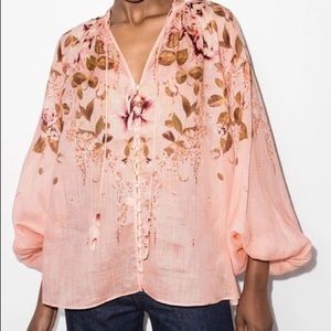 Zimmermann Rosa Tasseled Floral-print Ramie Blouse In Ppfl Pink Peony Floral